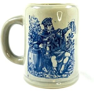 Rare Vintage Japan Ceramic Beer Stein Blue Transferware King Tavern Man Cave